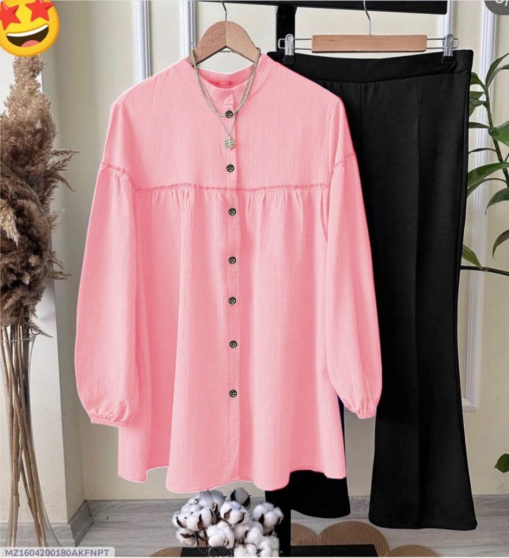 2 Pcs Women's Stitched Plain Shirt And Trouser