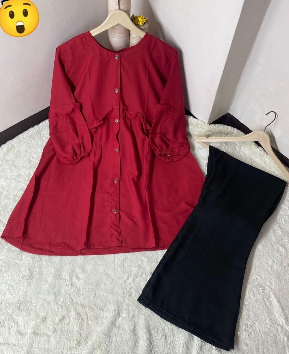 2 Pcs Women's Stitched Plain Shirt And Trouser - Image 2