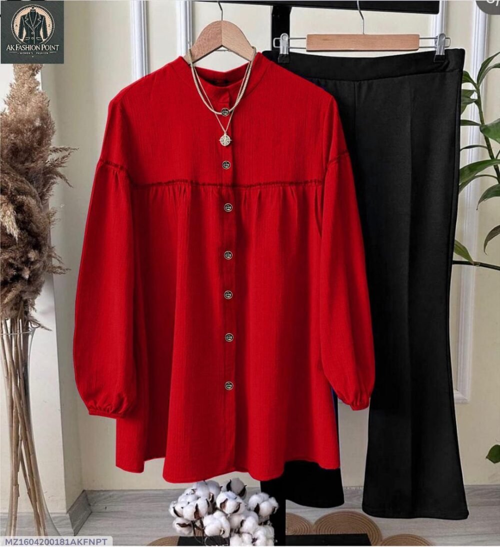 2 Pcs Women's Stitched Plain Shirt And Trouser - Image 4
