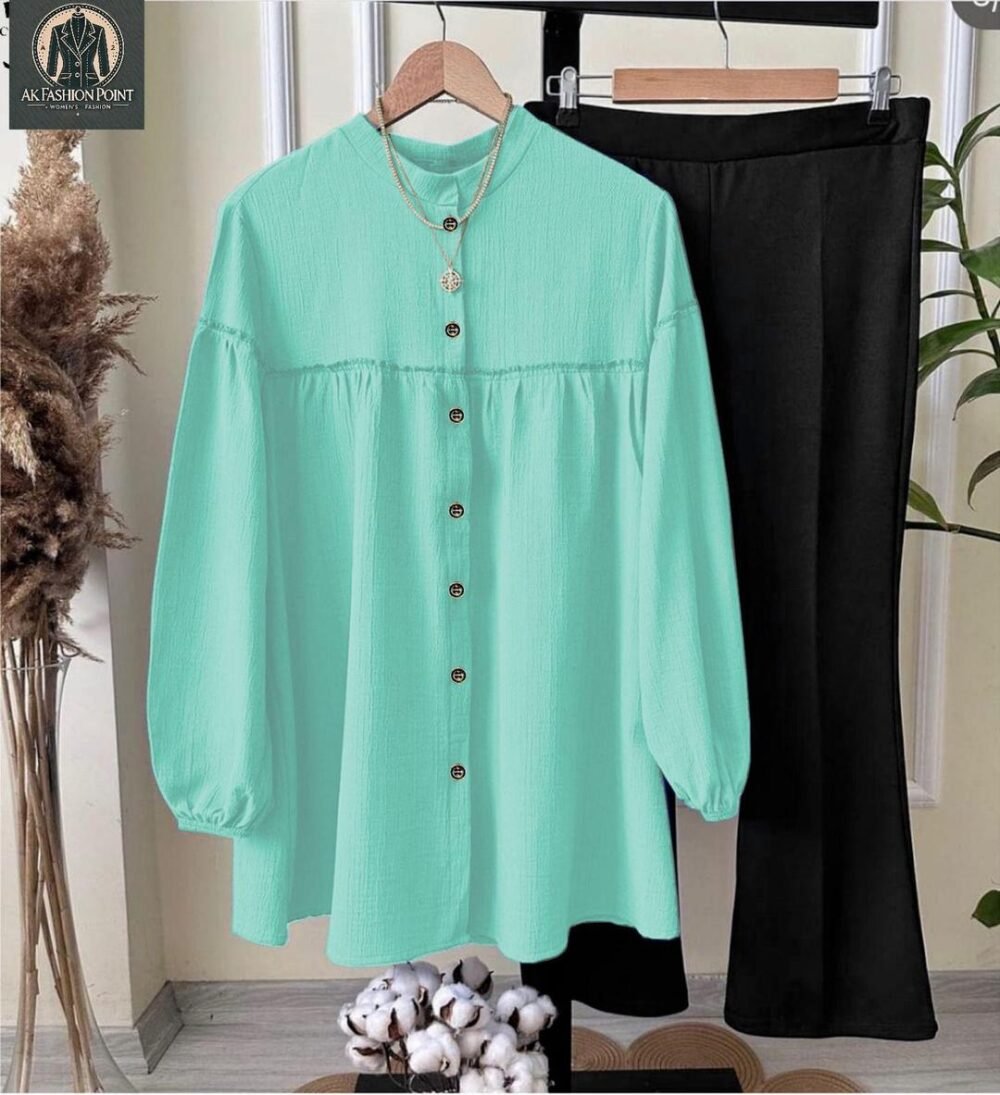 2 Pcs Women's Stitched Plain Shirt And Trouser - Image 3