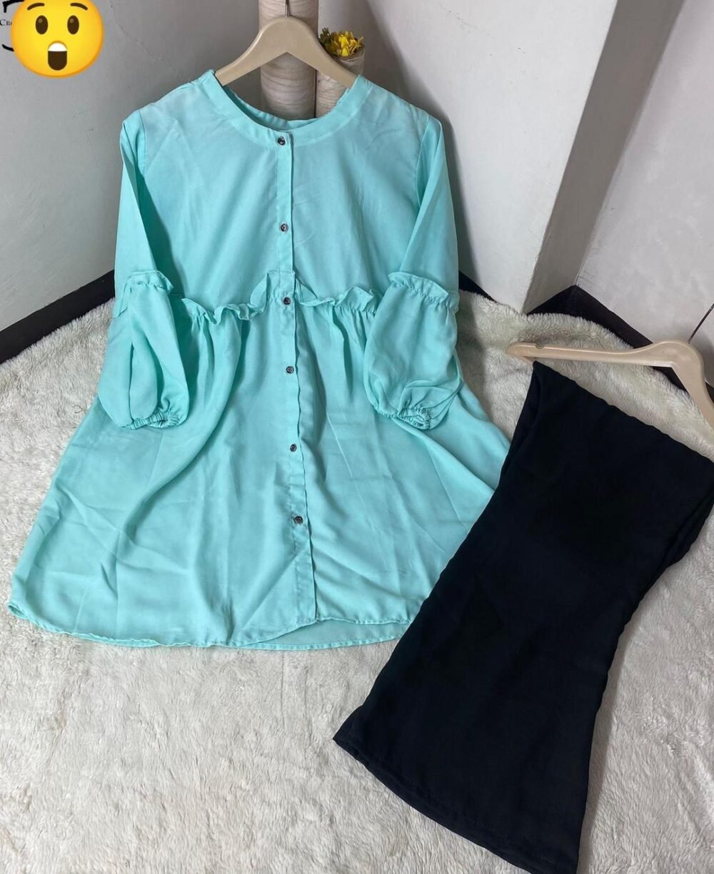 2 Pcs Women's Stitched Plain Shirt And Trouser - Image 2
