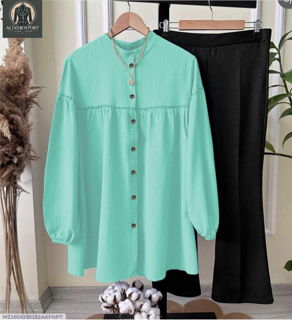 2 Pcs Women's Stitched Plain Shirt And Trouser