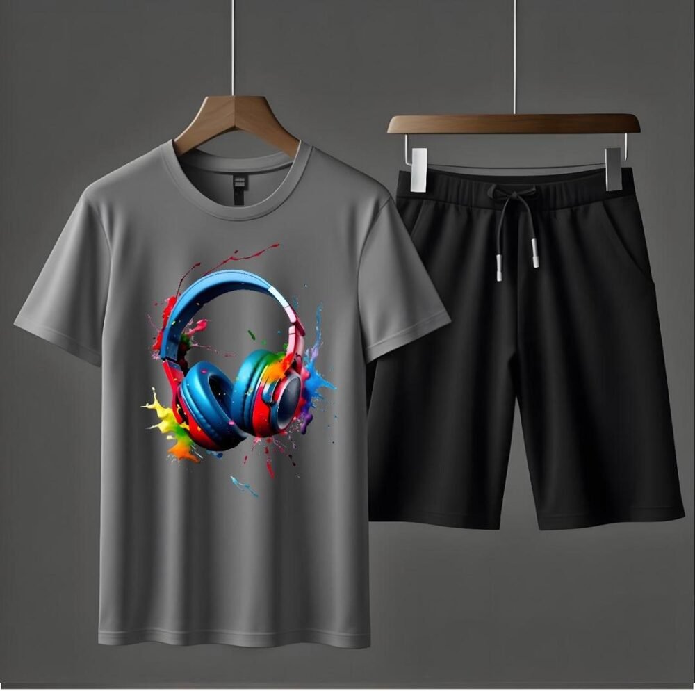 2 Pcs Men's Jersey Printed T-Shirt & Shorts Tracksuit - Image 2
