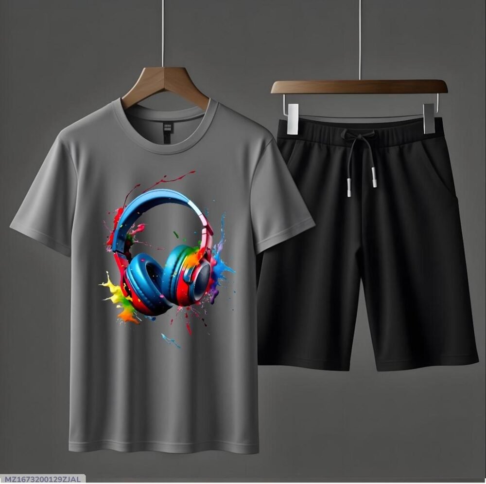 2 Pcs Men's Jersey Printed T-Shirt & Shorts Tracksuit