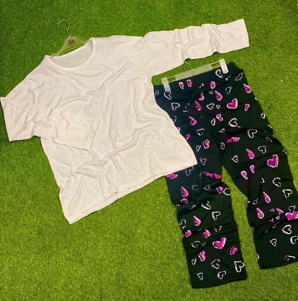 2 Pcs Women's Stitched Plain Night Suit - Image 2