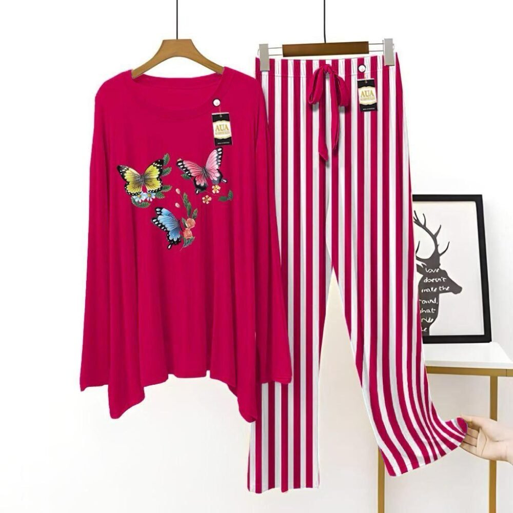 2 Pcs Women's Stitched Printed Night Suit - Image 2