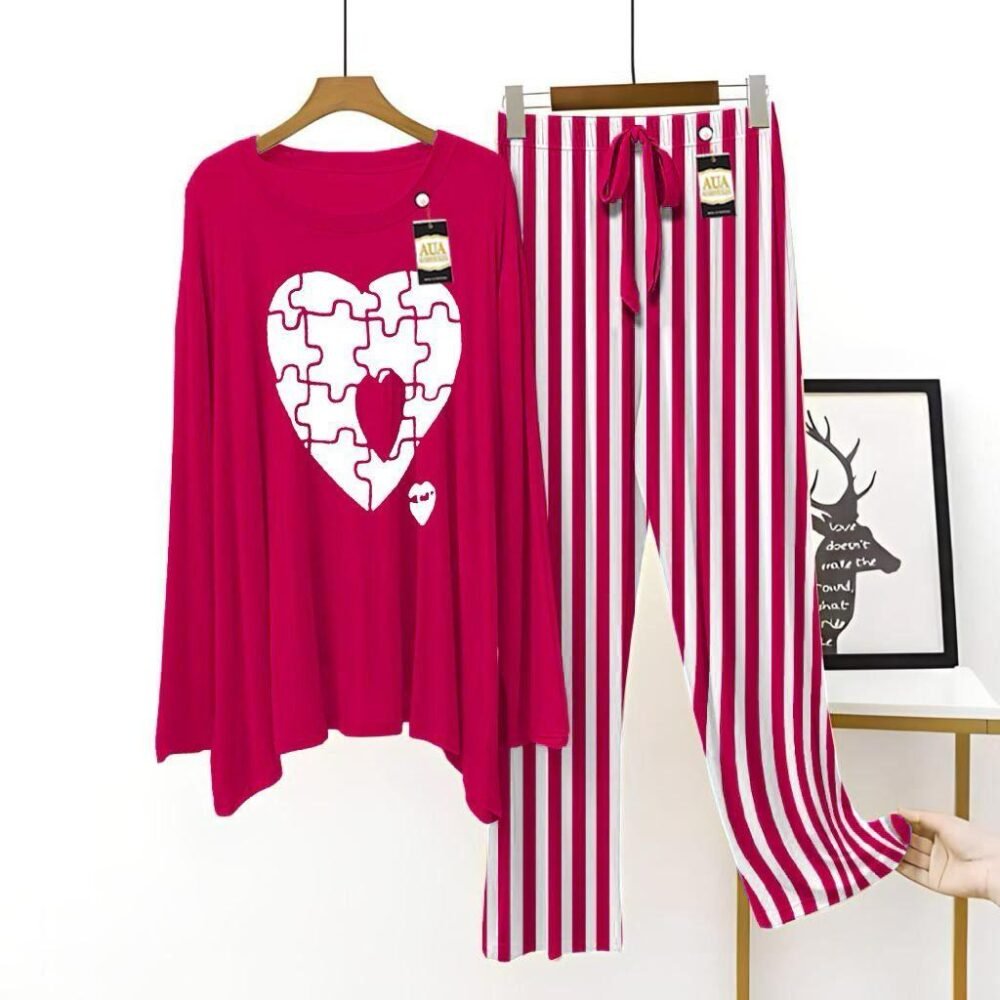 2 Pcs Women's Stitched Printed Night Suit - Image 2
