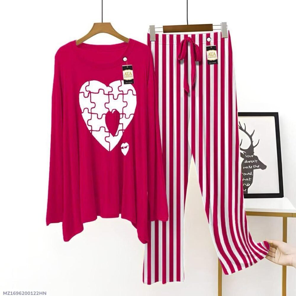 2 Pcs Women's Stitched Printed Night Suit