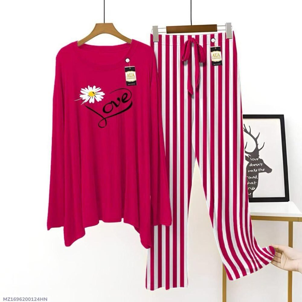 2 Pcs Women's Stitched Printed Night Suit