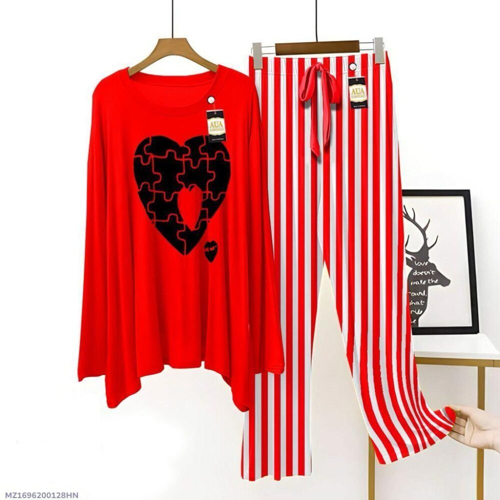 2 Pcs Women's Stitched Printed Night Suit