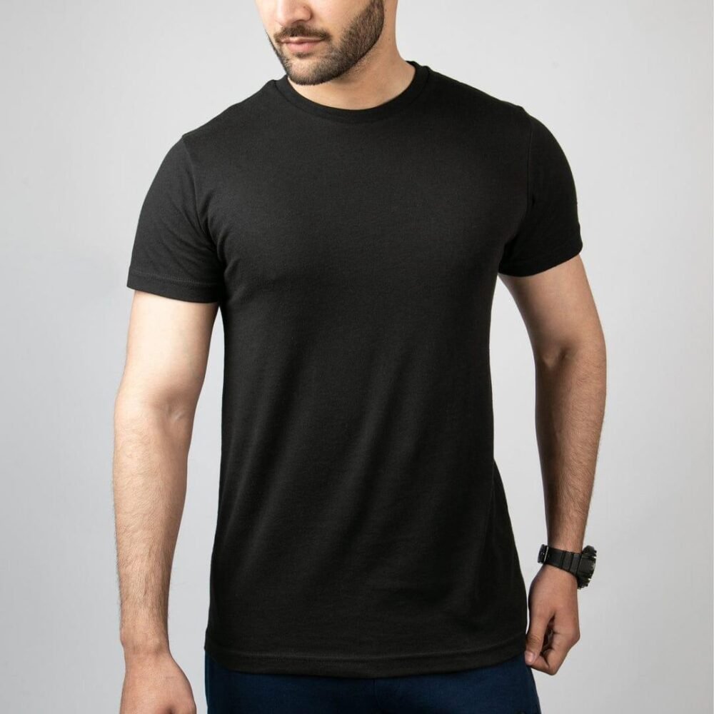 Men's Cotton Jersey Plain T-Shirt - 1 Pc, Round Neck - Black