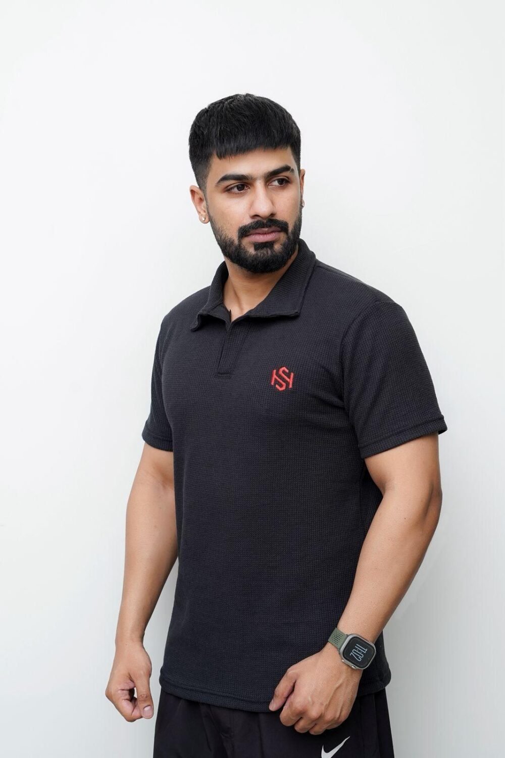Men's Cotton Plain Polo Shirt - 1 Pc in Classic Black - Image 4