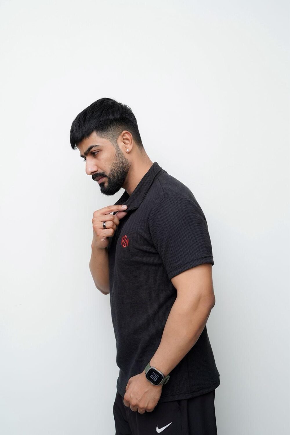 Men's Cotton Plain Polo Shirt - 1 Pc in Classic Black - Image 3